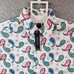 $59 NWT Cremieux Shirt Men Small Paisley Print Button Short Sleeve Stretch White